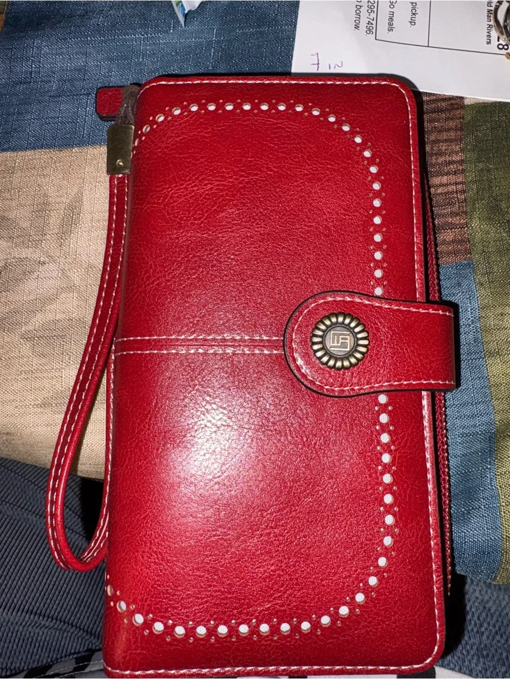 Red Studded Wristlet Wallet